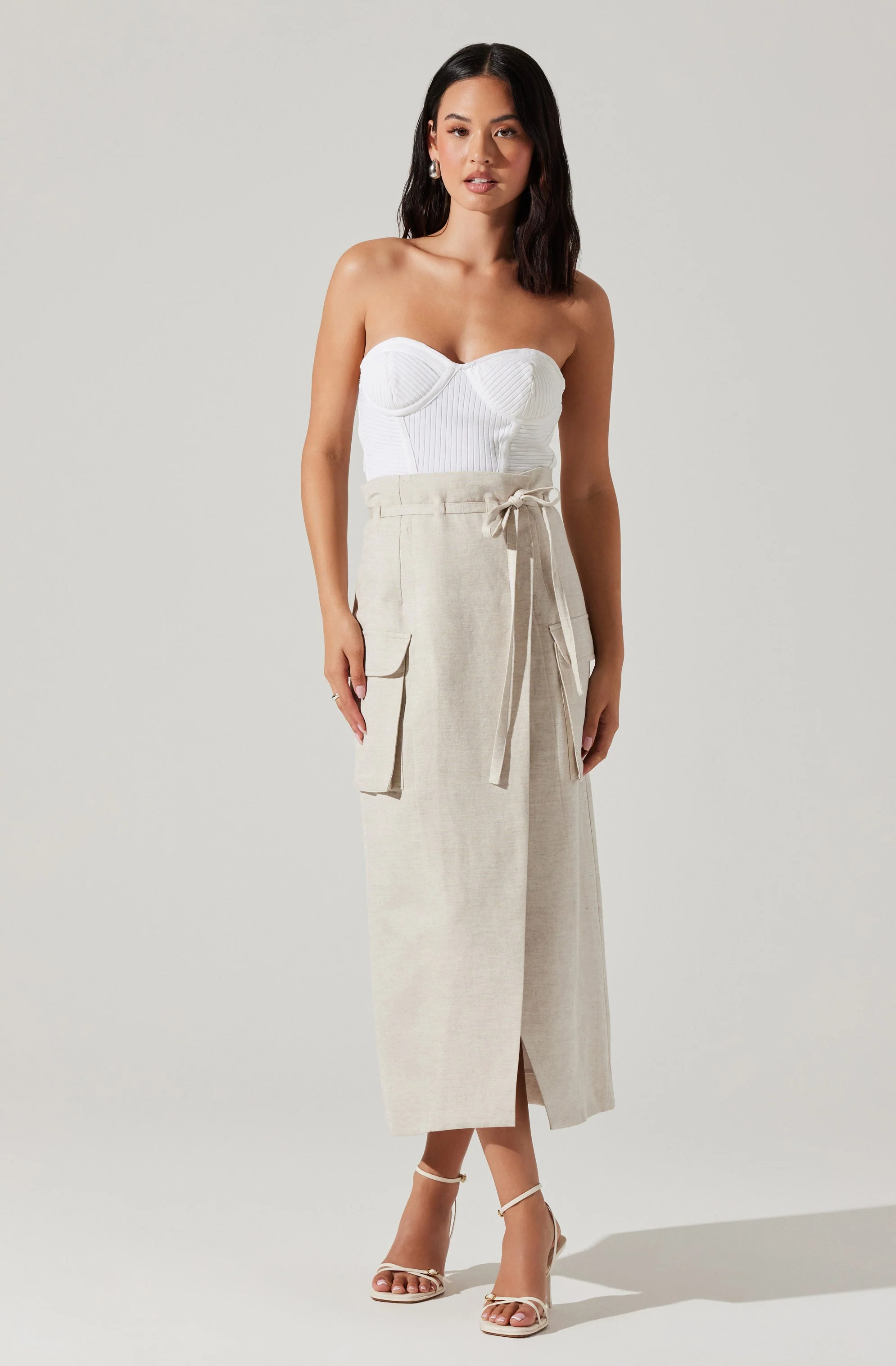 ASTR The Label Nara Wrap Front Midi Skirt in Oatmeal - Image 3