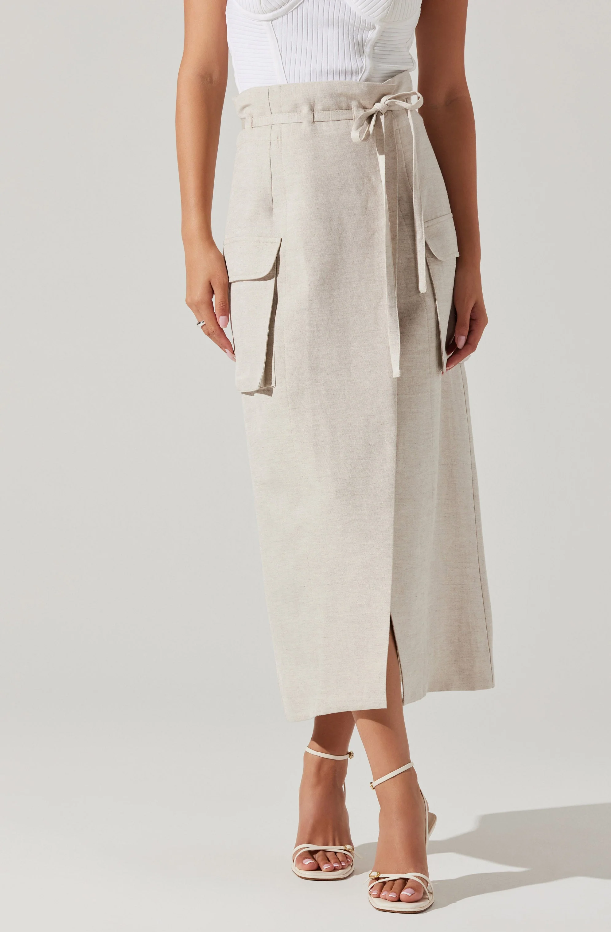 ASTR The Label Nara Wrap Front Midi Skirt in Oatmeal - Image 4