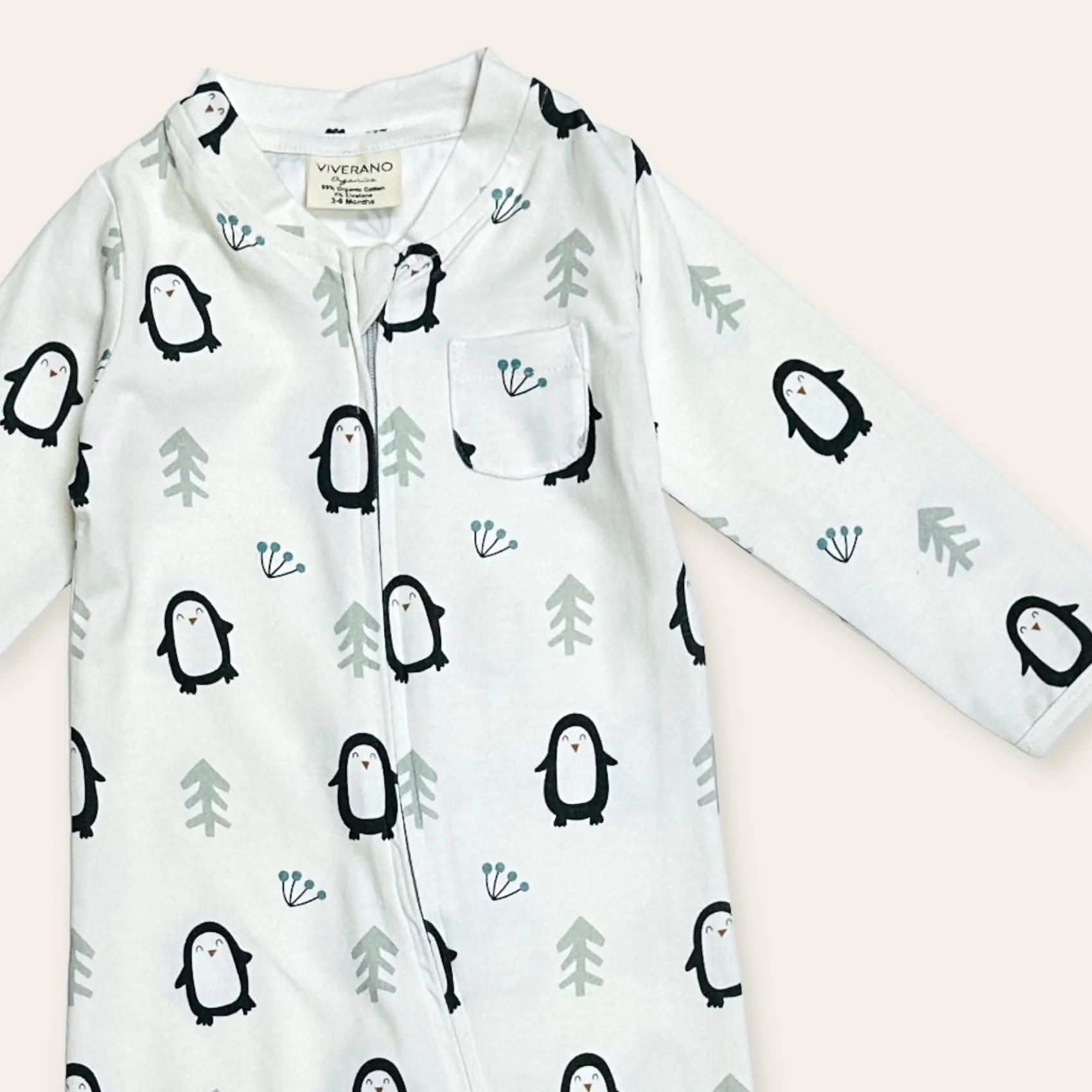Viverano Penguin Zipper Baby Coverall Jumpsuit in Natural - Image 2