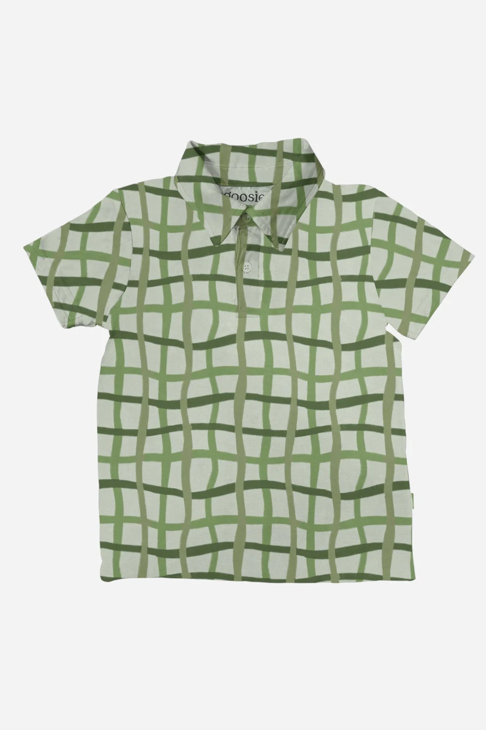 Goosies Short Sleeve Polo Shirt in Green Wavy Plaid