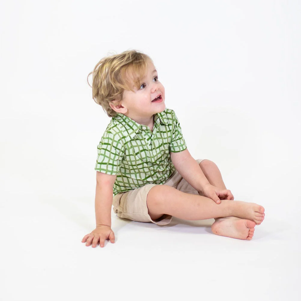 Goosies Short Sleeve Polo Shirt in Green Wavy Plaid - Image 2
