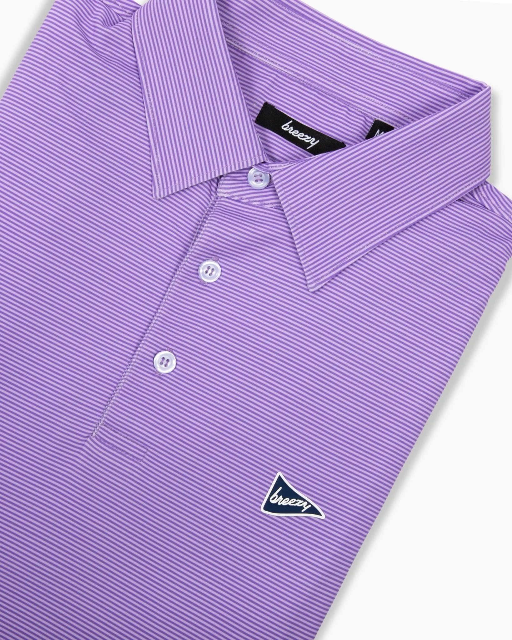 Breezy Golf The Purple Stripe Polo Shirt in Dark Purple Lavender - Image 2