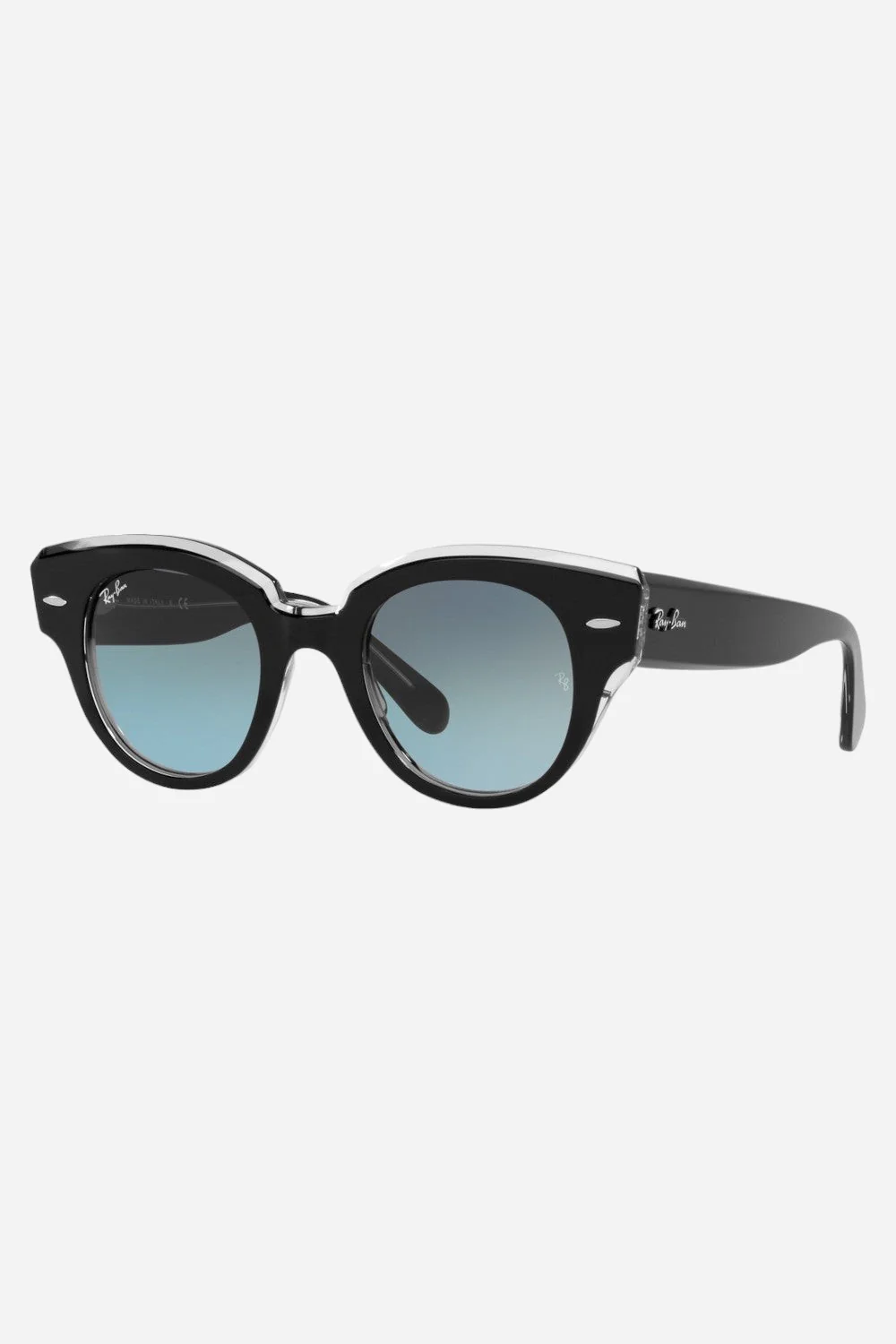 Ray-Ban Black On Transparent Sunglasses with Blue Gradient Gray Lenses