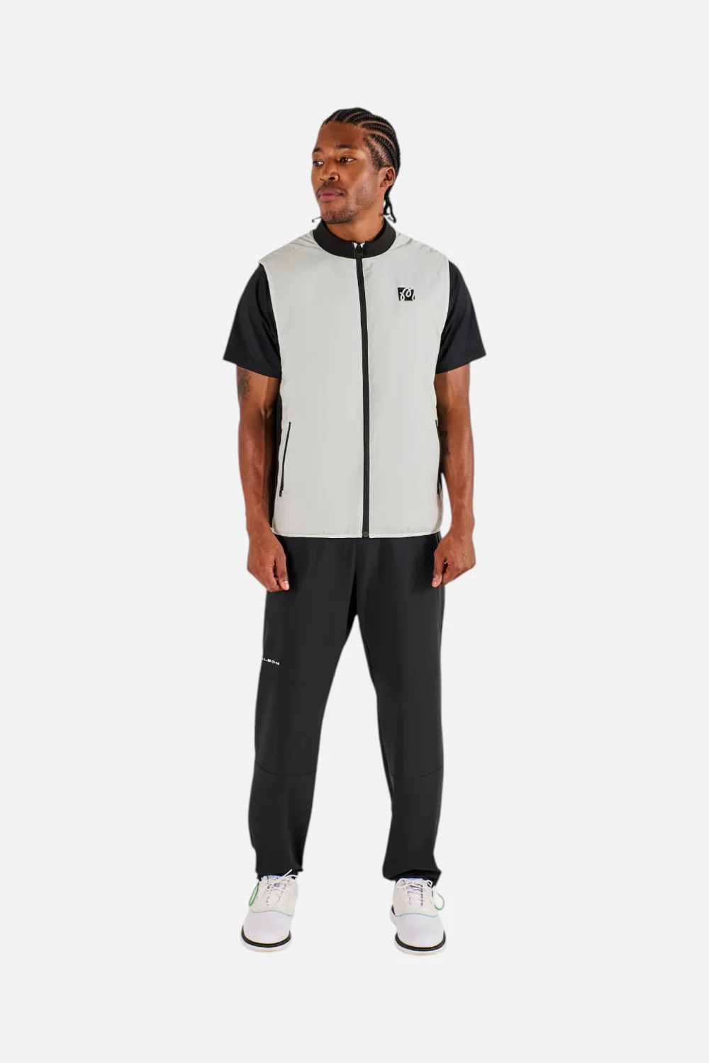 Malbon Golf Men's Performance Ribbed Panel Vest in Silver & Black