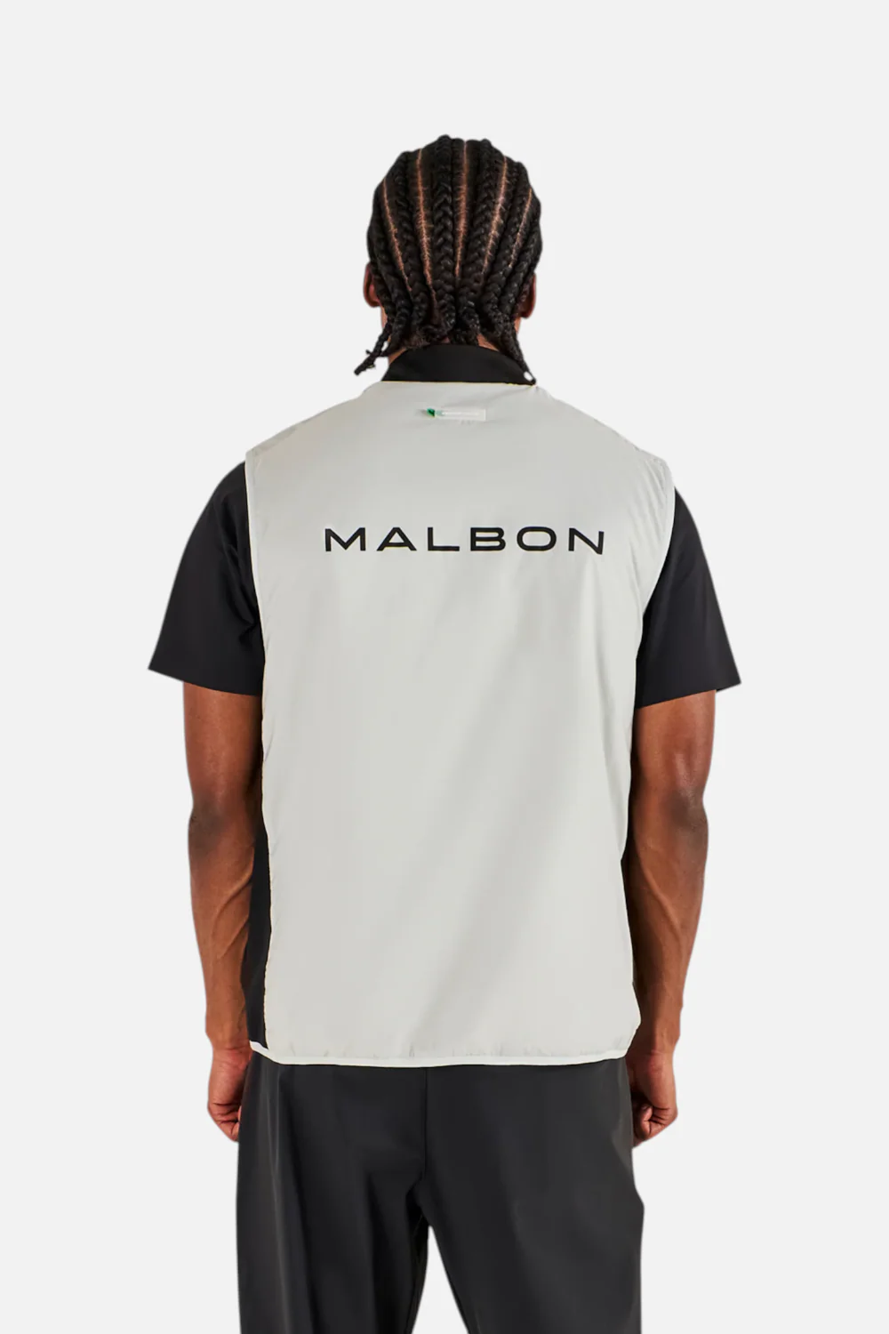 Malbon Golf Men's Performance Ribbed Panel Vest in Silver & Black - Image 3