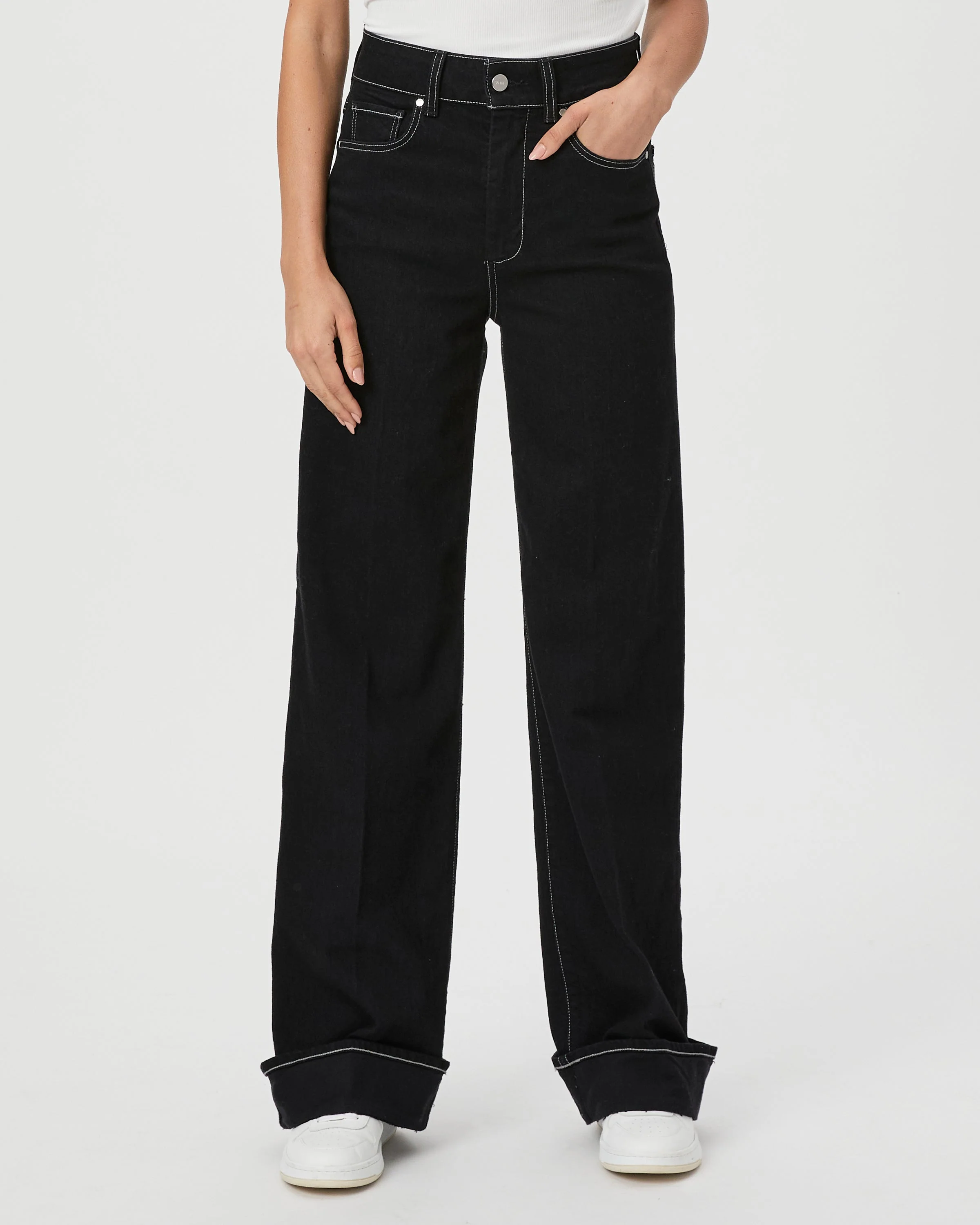 Paige Sasha Wide Cuff Jean in Twilight Black - Image 2