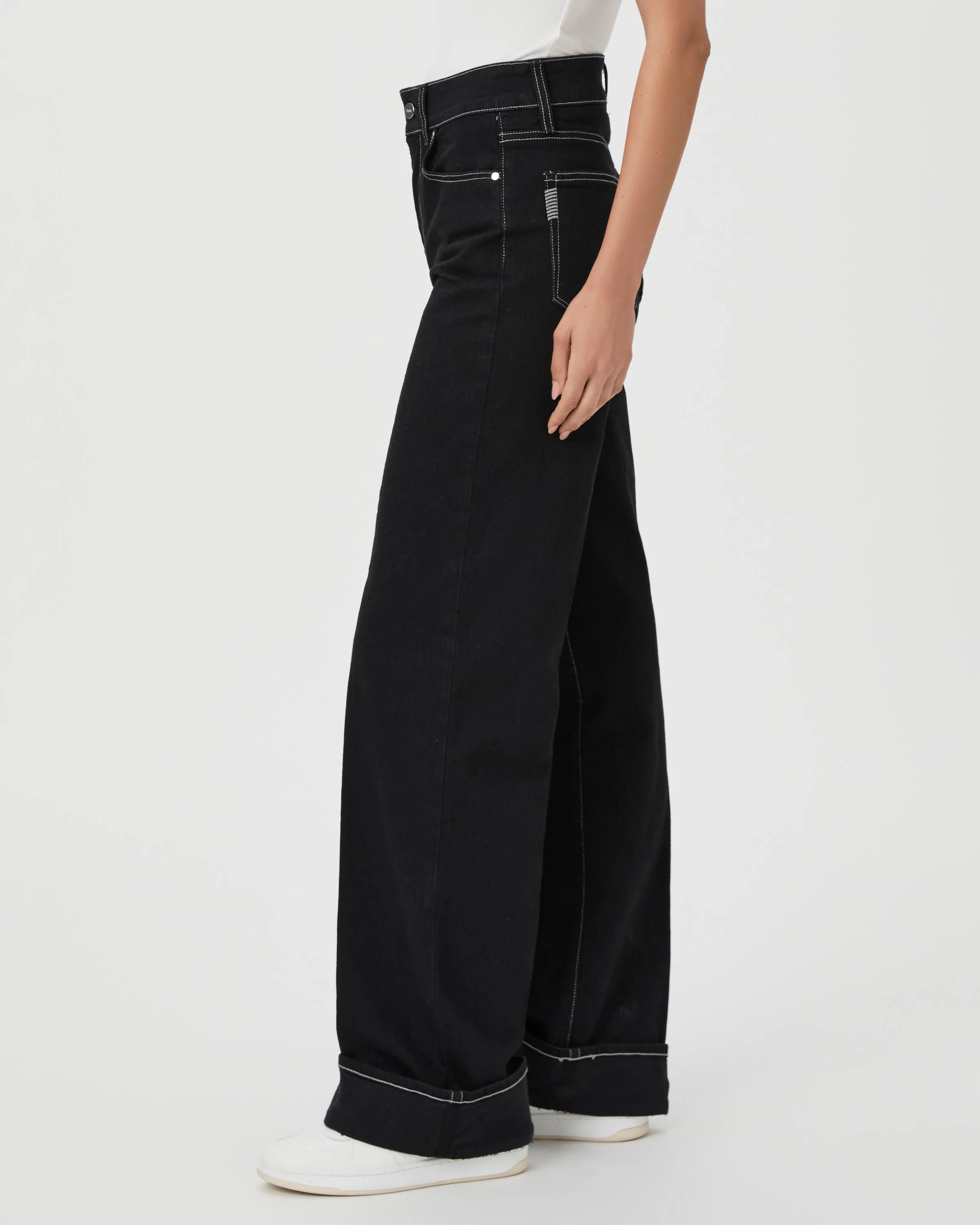 Paige Sasha Wide Cuff Jean in Twilight Black - Image 3