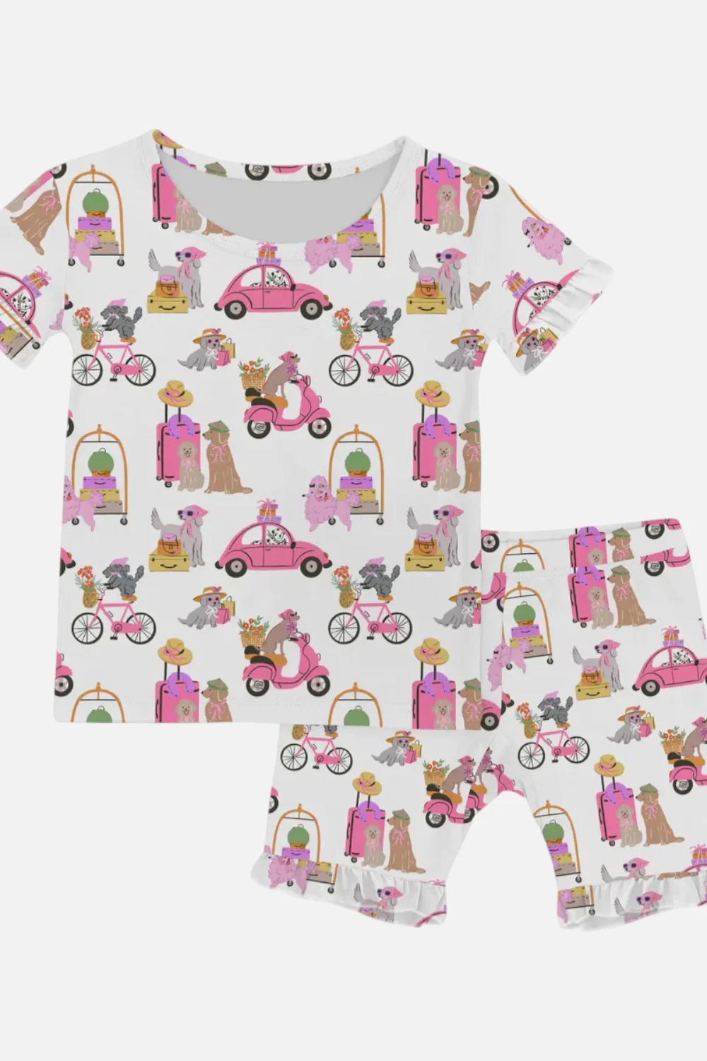 Goosies Short Sleeve Shirt and Ruffle Shorts in Puppy Chic