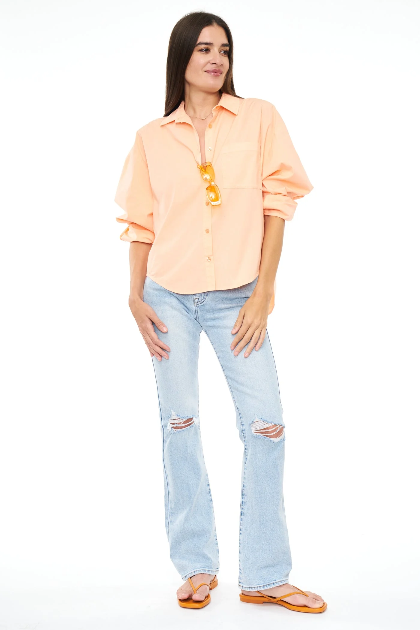 Pistola Sloane Long Sleeve Oversized Button Down Shirt in Sherbet - Image 3