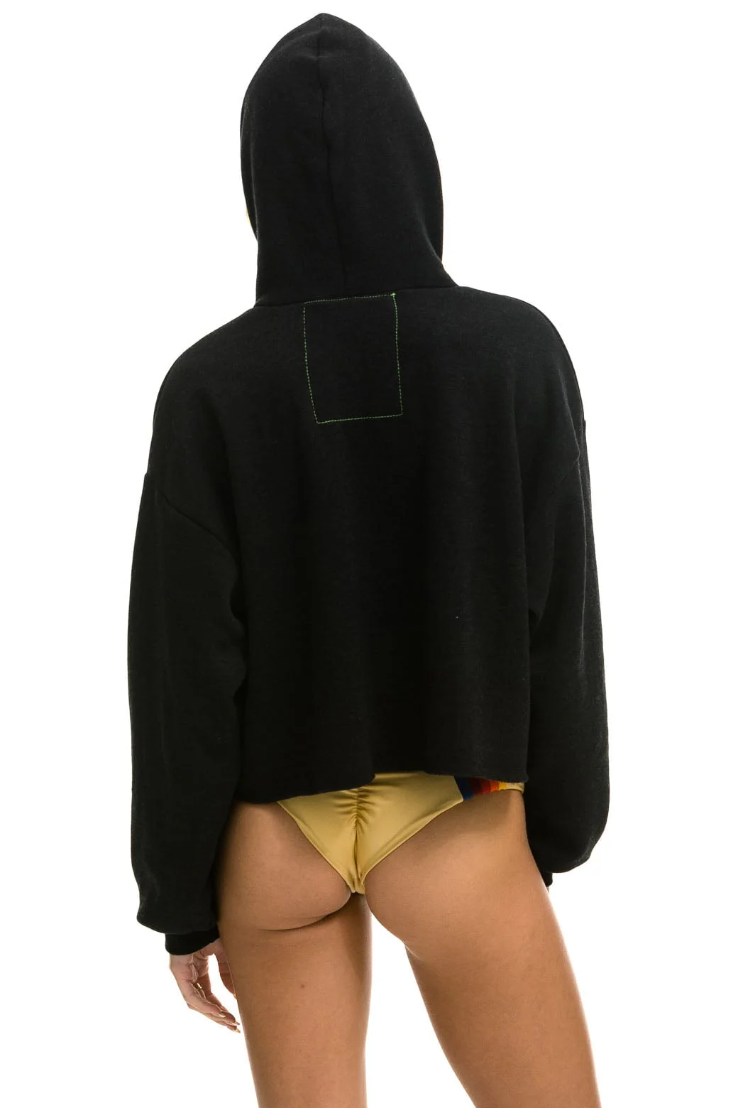Aviator Nation Smiley 2 Relax Cropped Pullover Hoodie in Black - Image 3