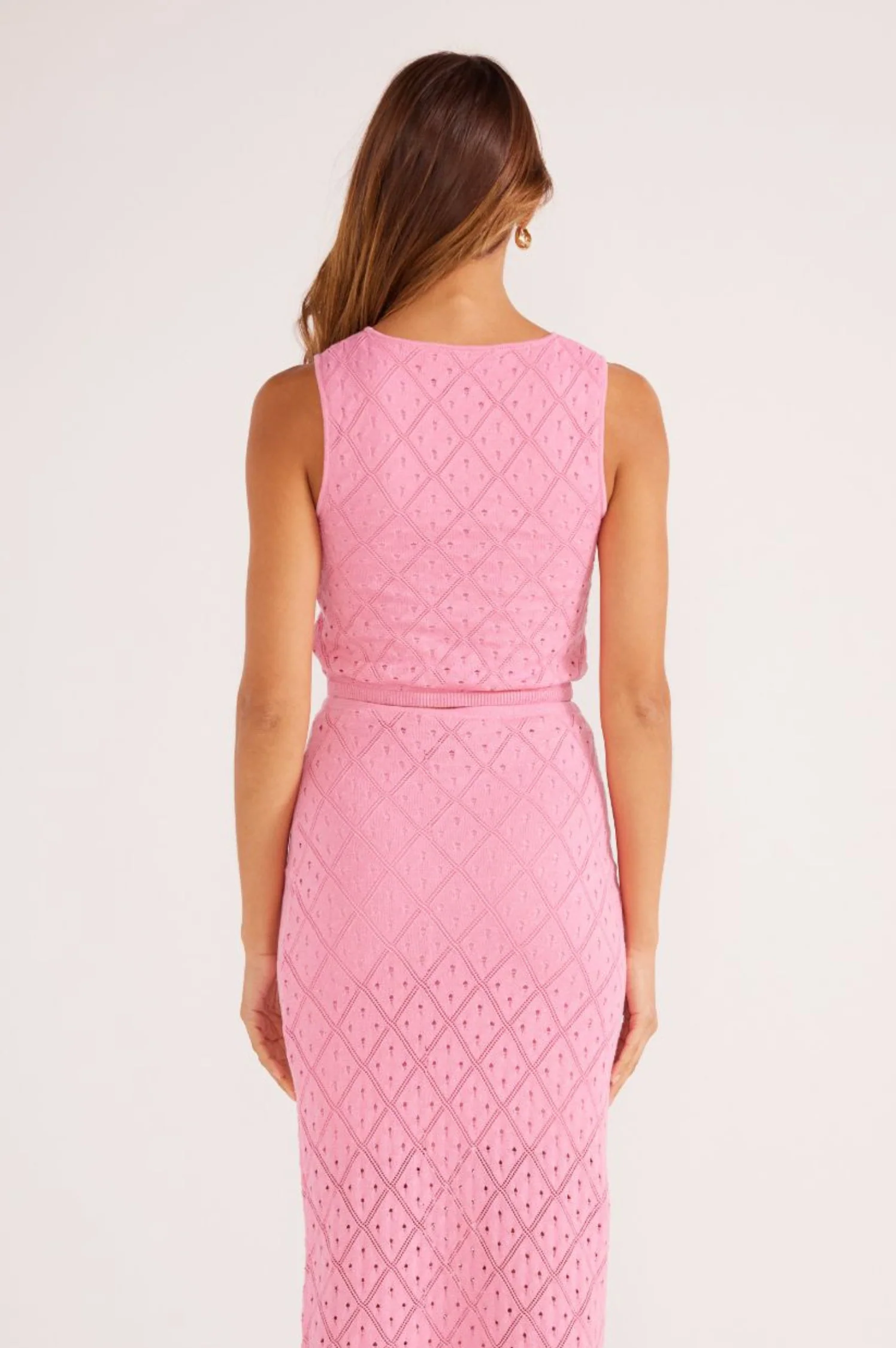 MinkPink Solano Diamond Knit Midi Skirt in Hot Pink - Image 3