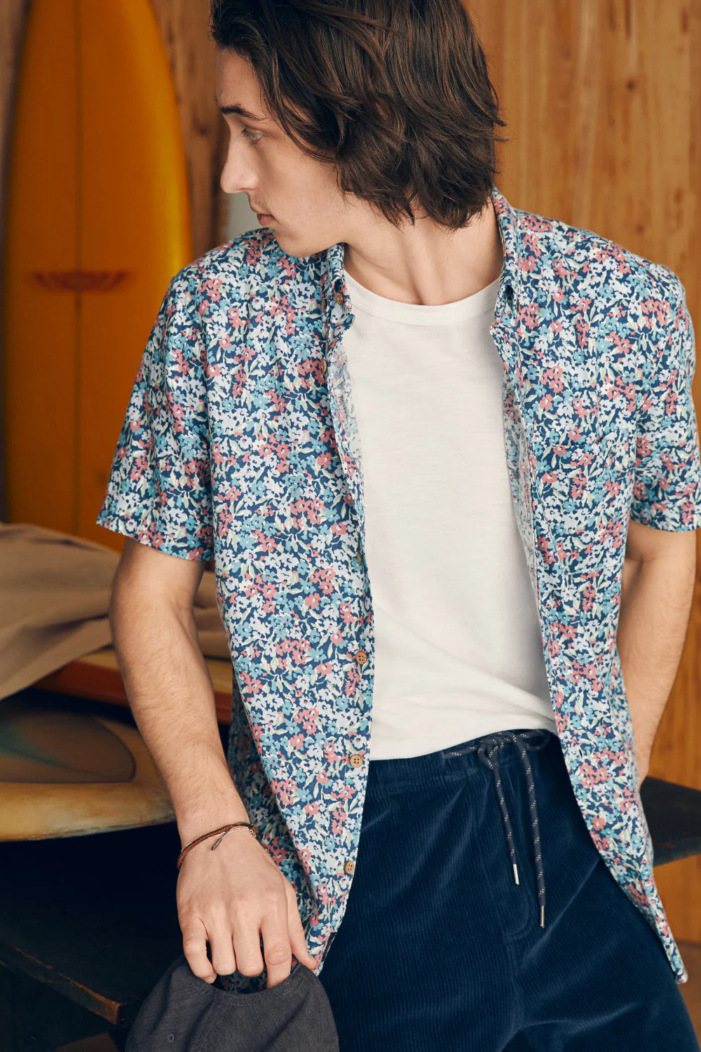 Faherty Short-Sleeve Breeze Shirt in Seafoam Beach Blossom - Image 3