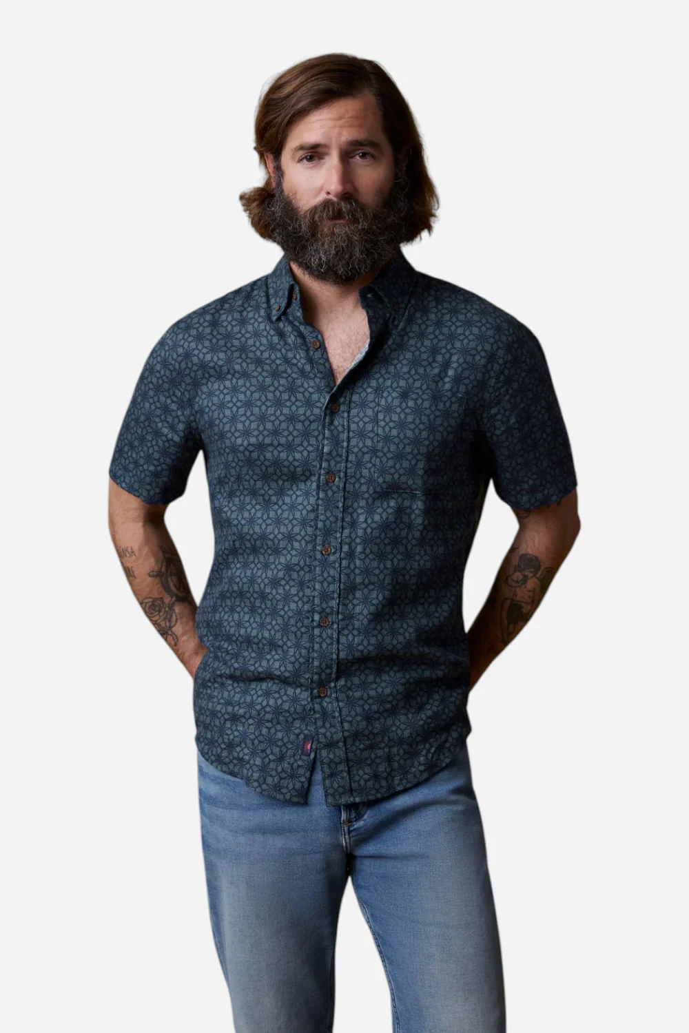 Faherty Short Sleeve Breeze Shirt Spruce Lotus Tile