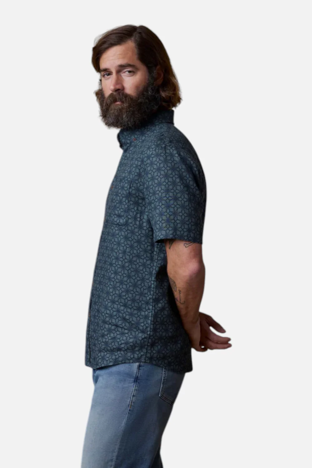 Faherty Short Sleeve Breeze Shirt Spruce Lotus Tile - Image 2