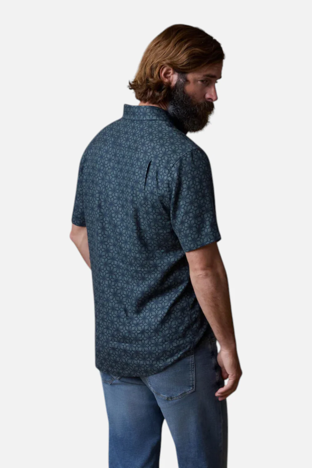Faherty Short Sleeve Breeze Shirt Spruce Lotus Tile - Image 3