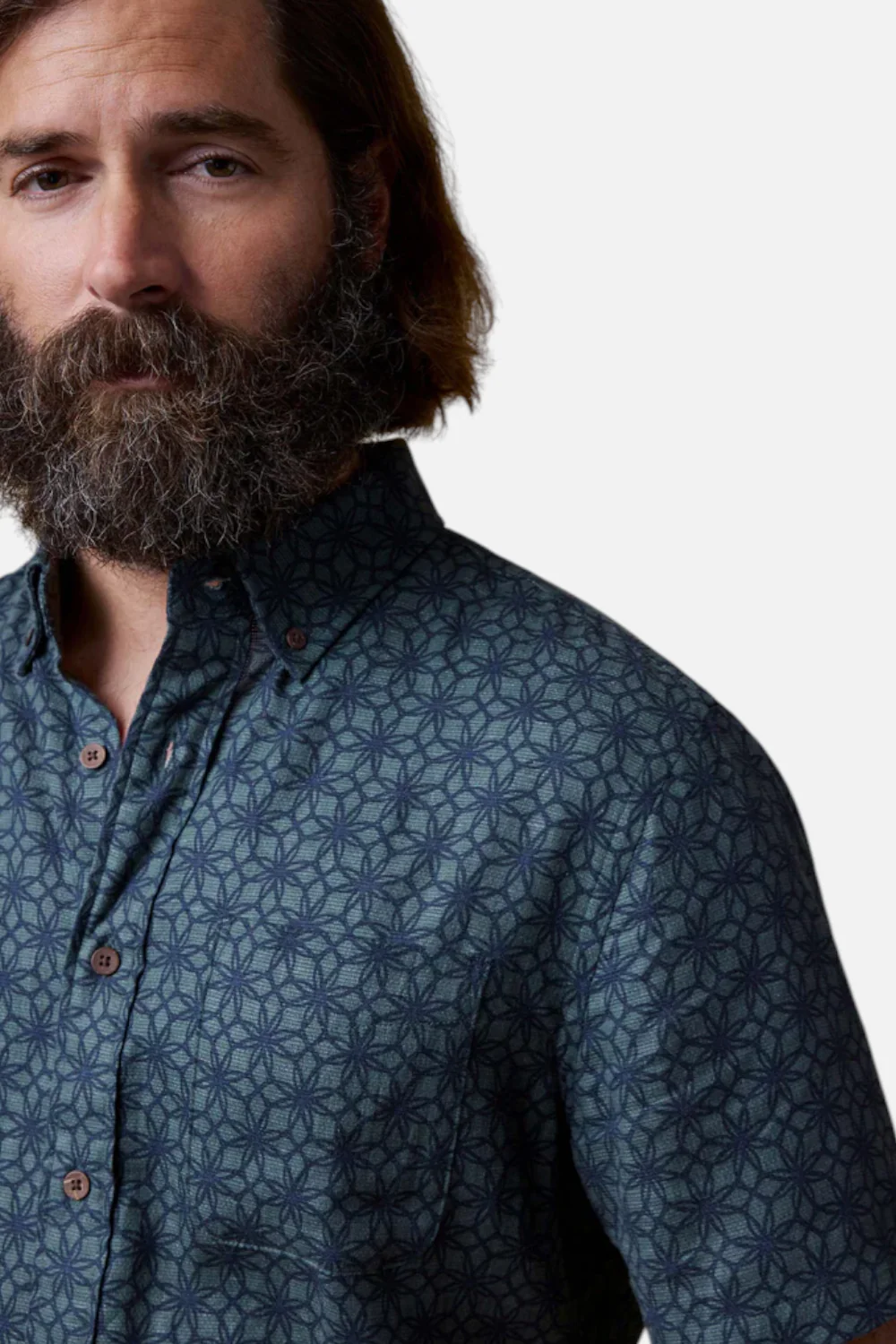 Faherty Short Sleeve Breeze Shirt Spruce Lotus Tile - Image 4