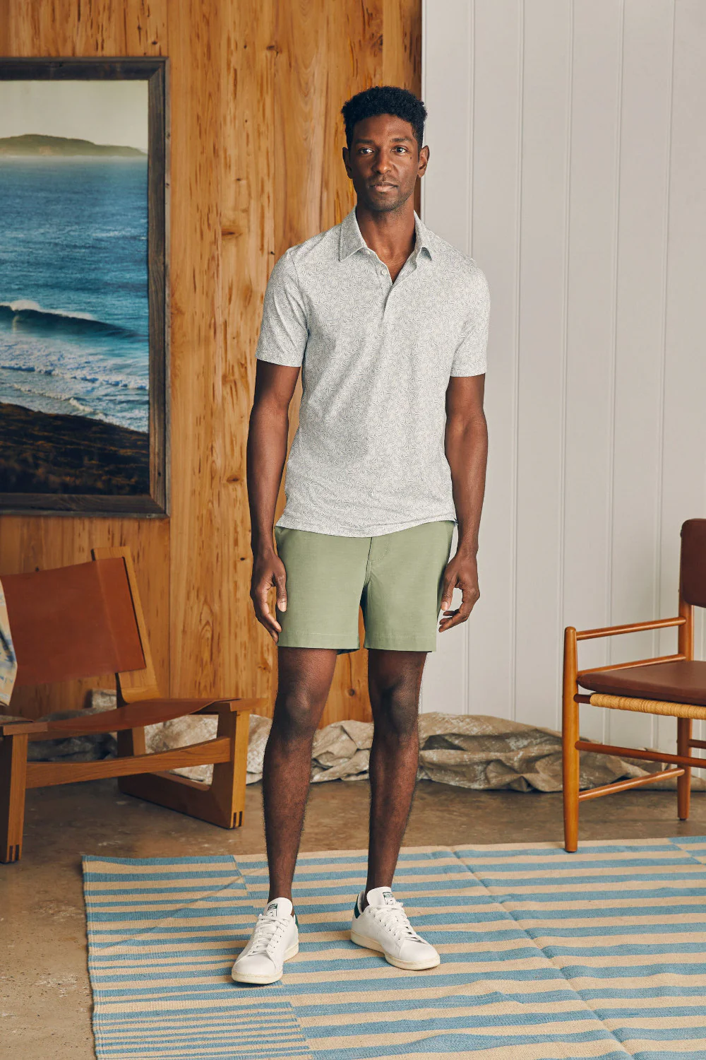 Faherty Movement Short-Sleeve Pique Polo Shirt in Sky Canopy Print - Image 4