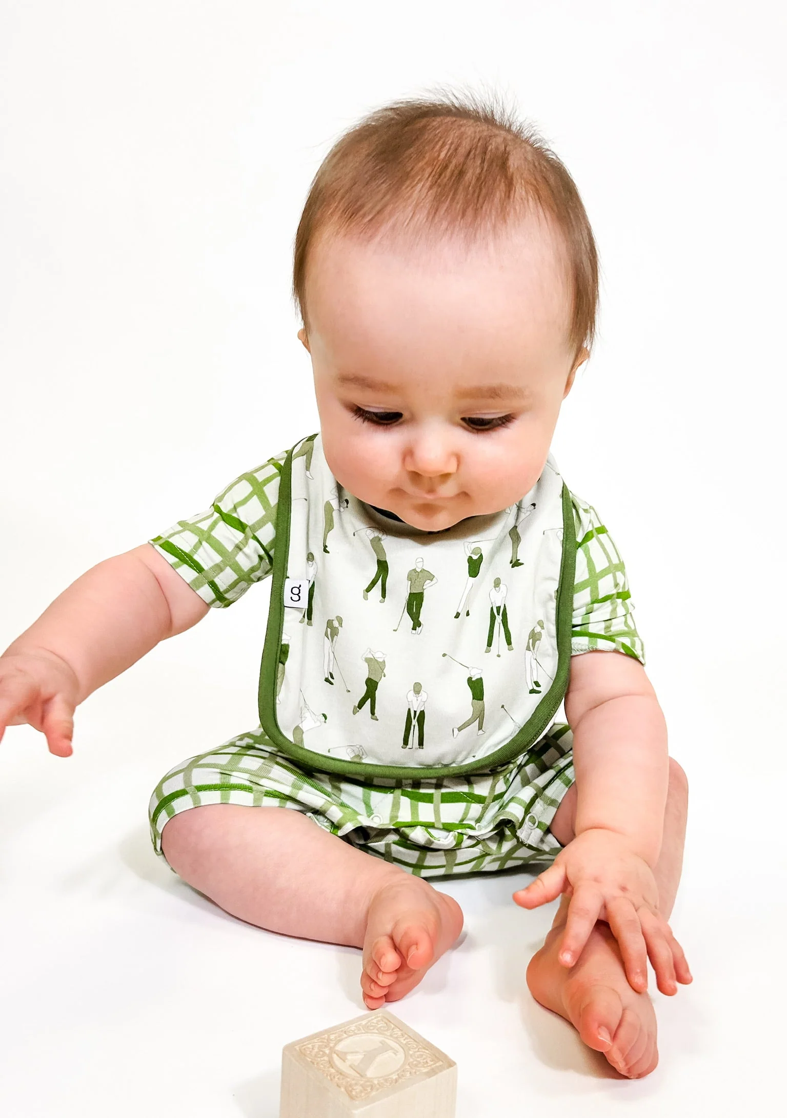 Goosies Short Sleeve Polo Romper in Green Wavy Plaid - Image 2