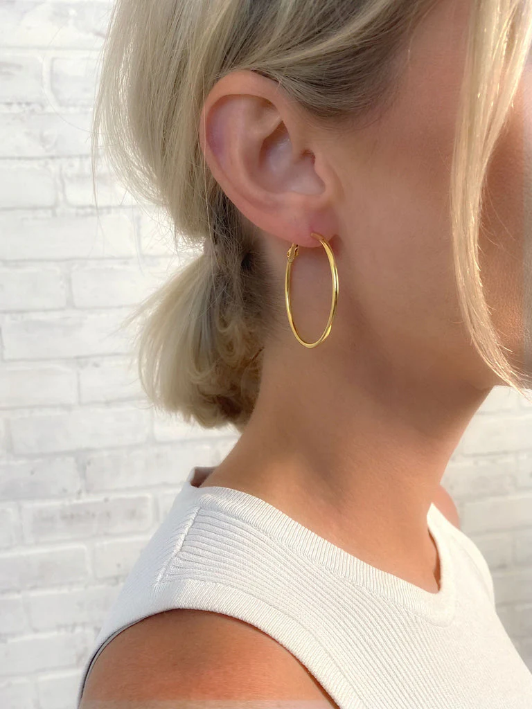Farrah B Stella Skinny Thin Hoop Earrings in Gold - Large - Image 2