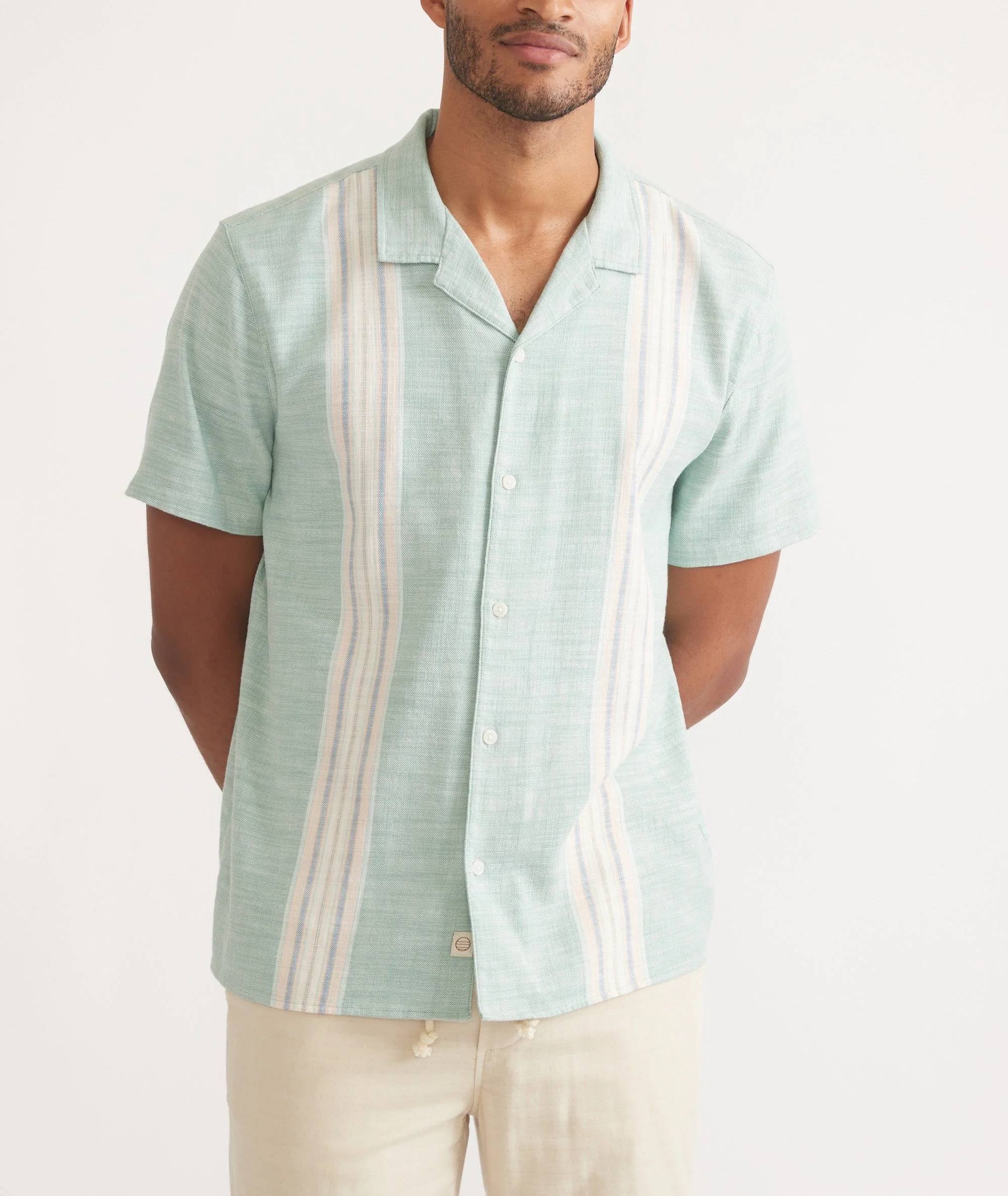 Marine Layer Stretch Selvage Resort Shirt in Malachite Multi Stripe - Image 2