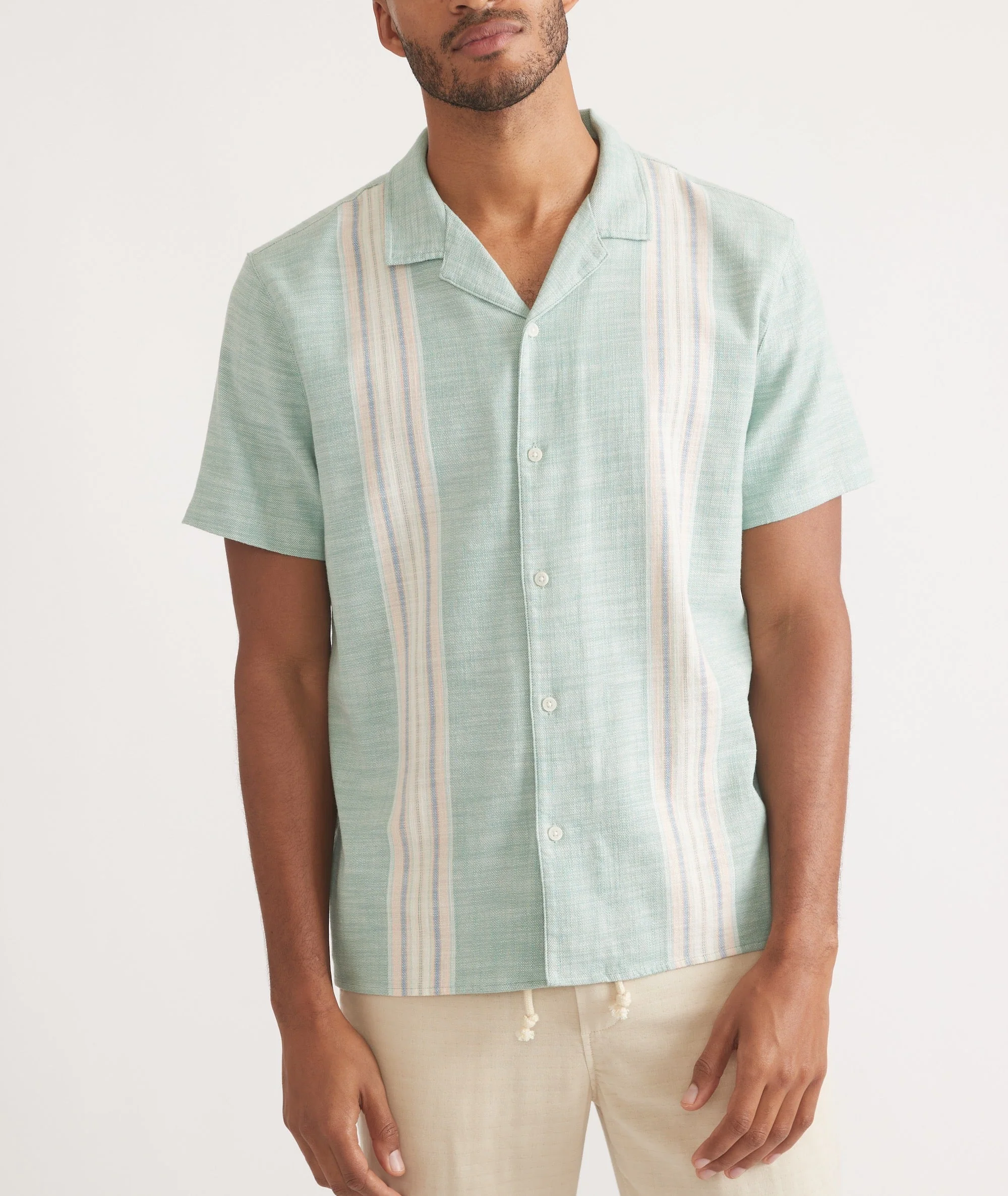 Marine Layer Stretch Selvage Resort Shirt in Malachite Multi Stripe - Image 3