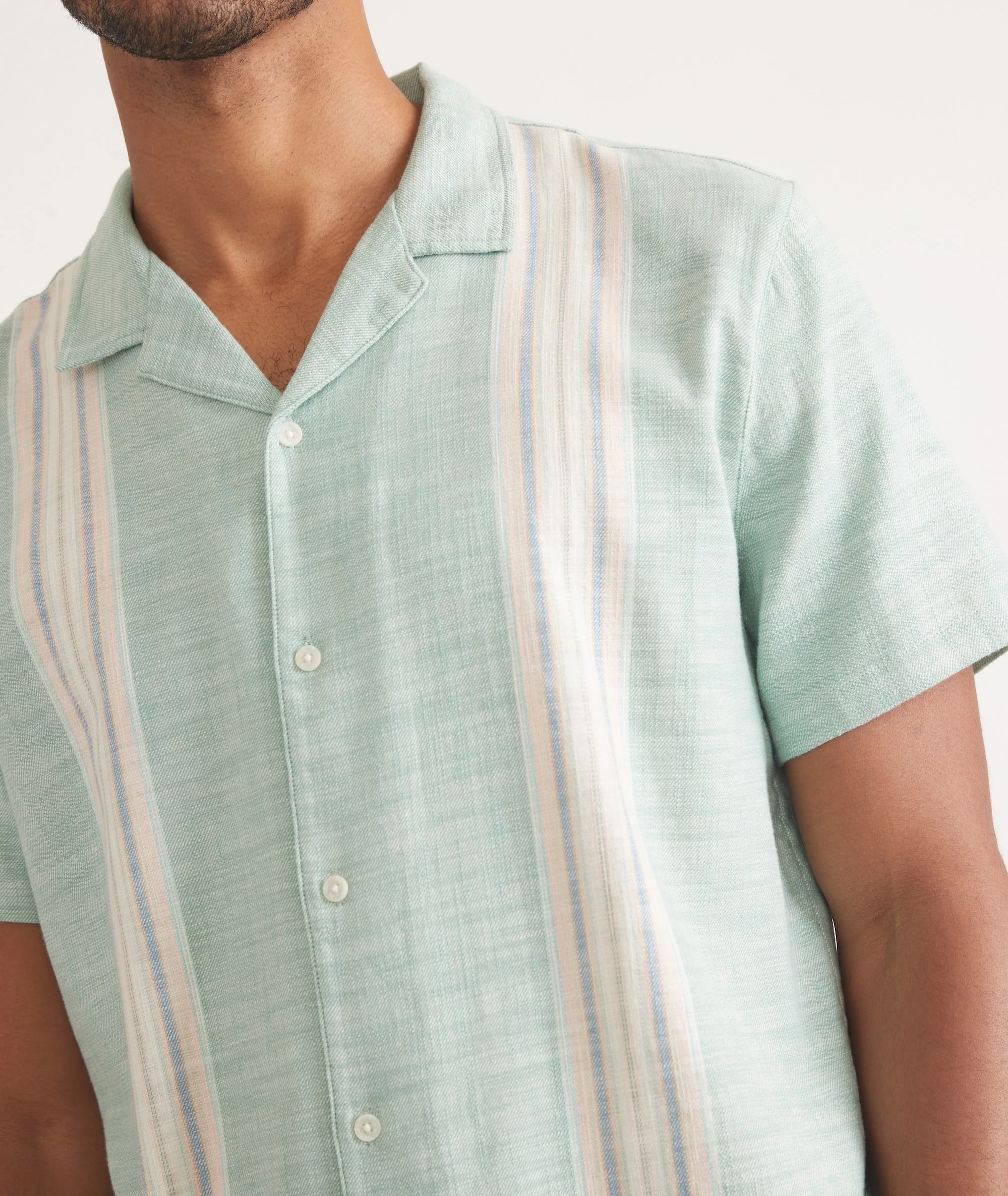 Marine Layer Stretch Selvage Resort Shirt in Malachite Multi Stripe - Image 4