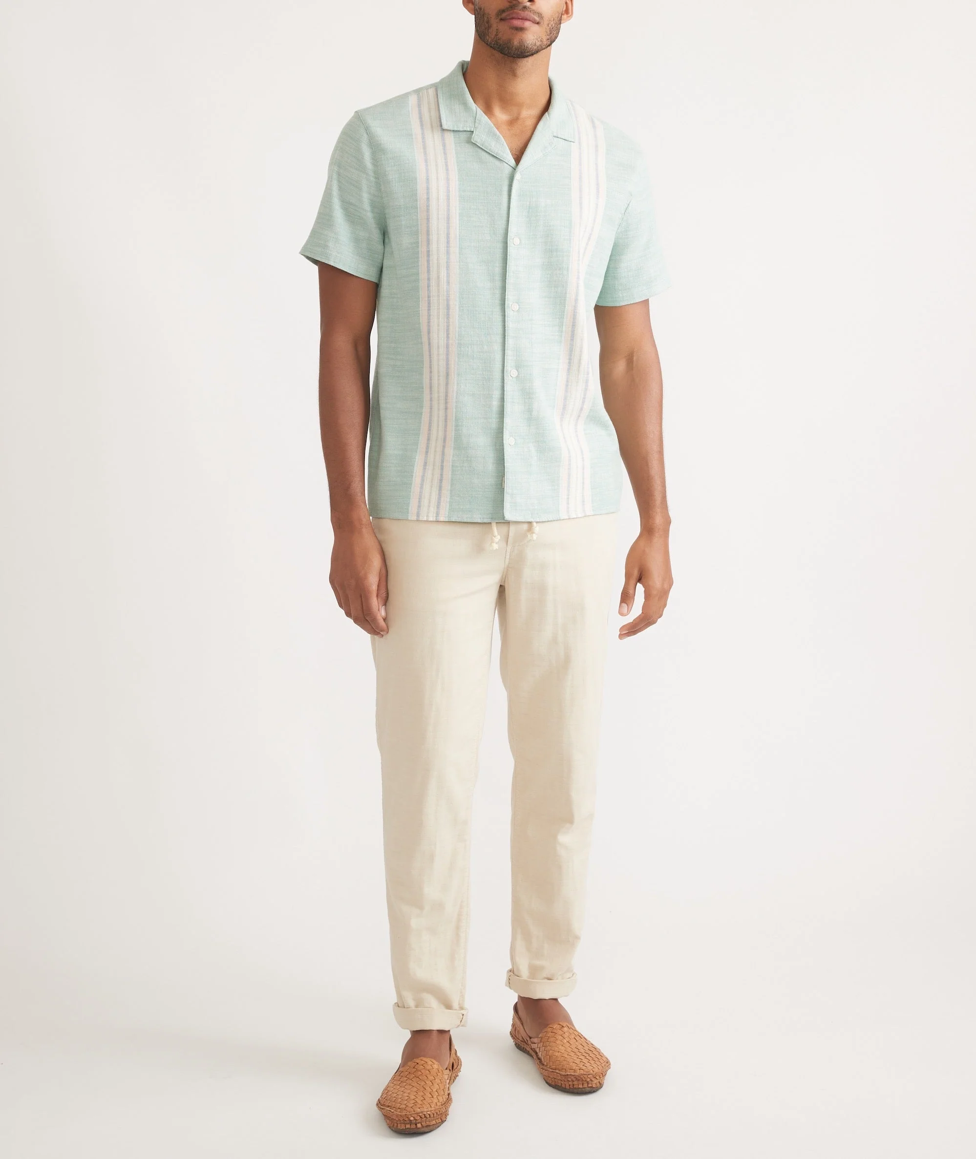Marine Layer Stretch Selvage Resort Shirt in Malachite Multi Stripe - Image 6