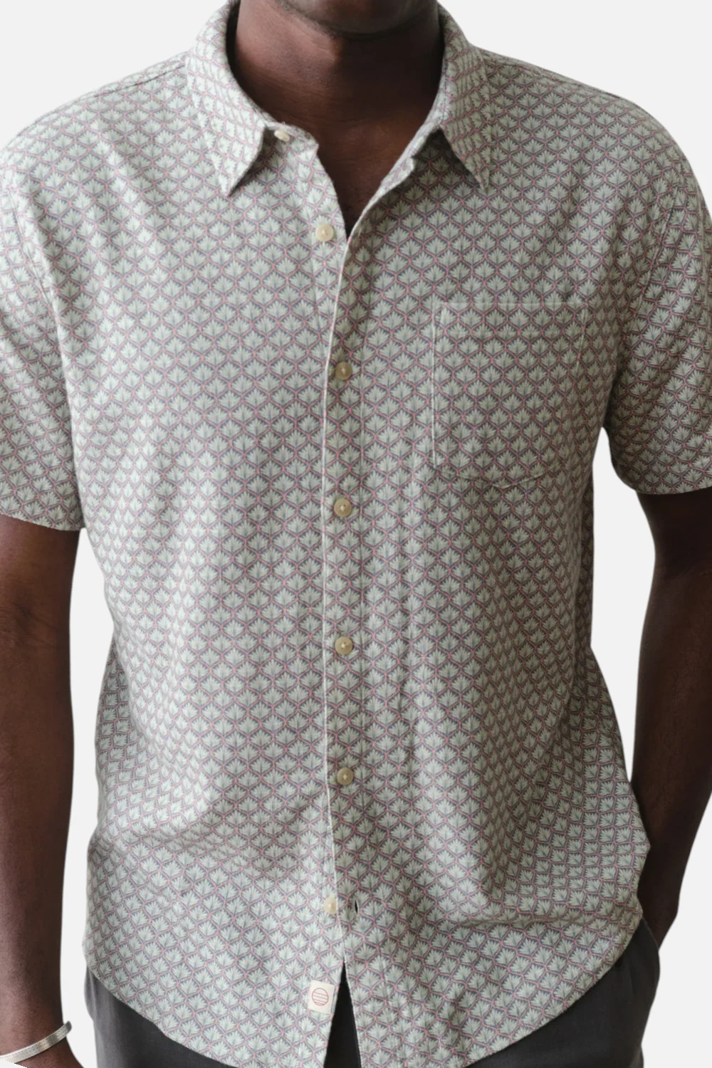 Marine Layer Men's Stretch Selvage Short Sleeve Shirt in Light Blue Agave Print