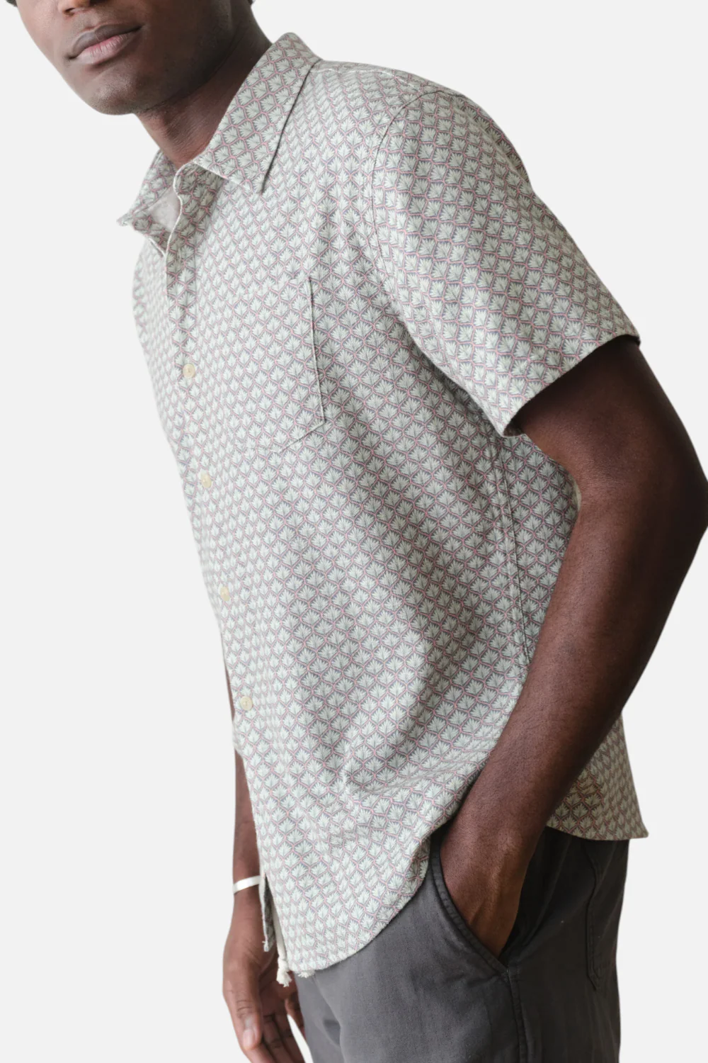 Marine Layer Men's Stretch Selvage Short Sleeve Shirt in Light Blue Agave Print - Image 2