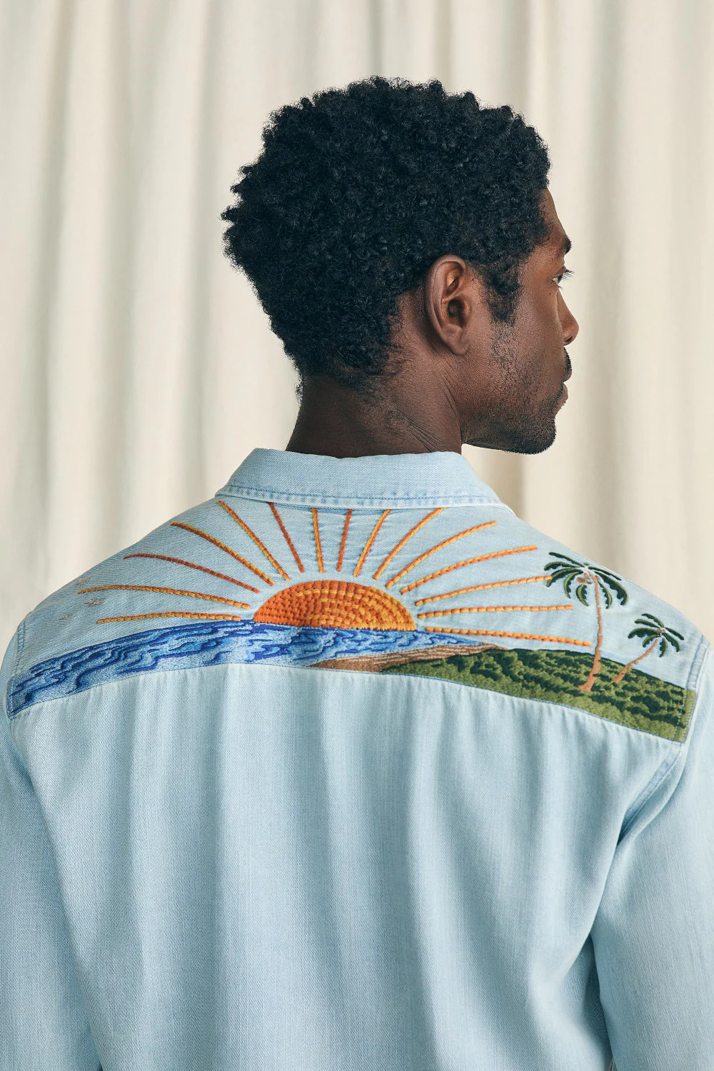 Faherty Sun & Waves Embroidered Shirt in Sunset Sky - Image 2
