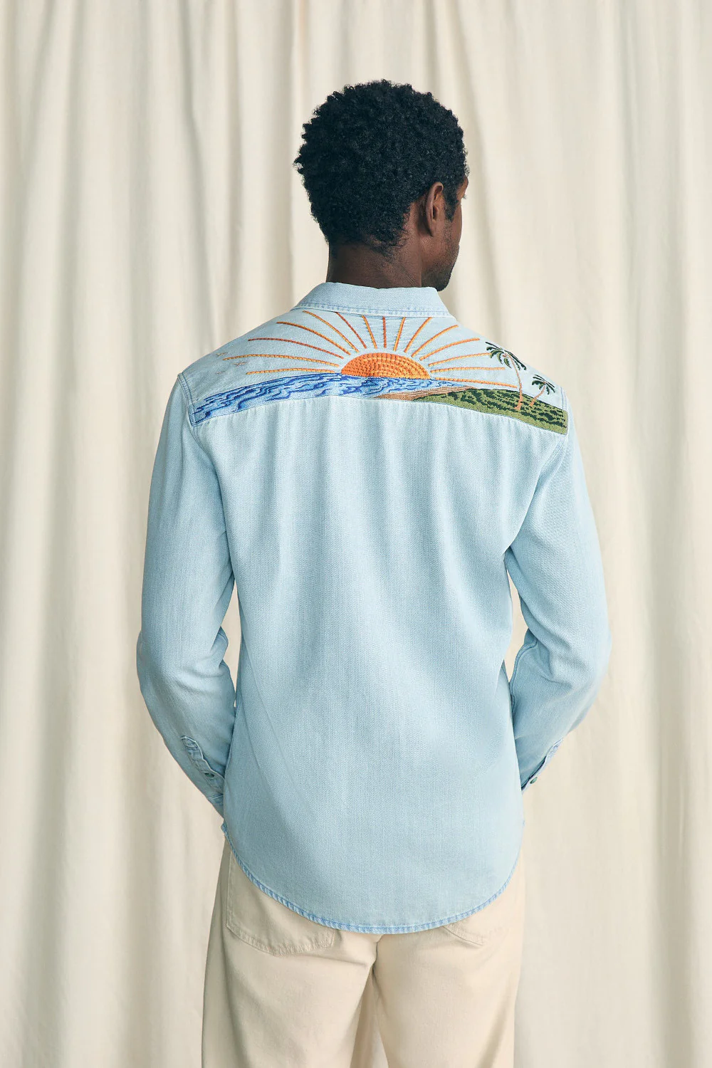 Faherty Sun & Waves Embroidered Shirt in Sunset Sky - Image 5