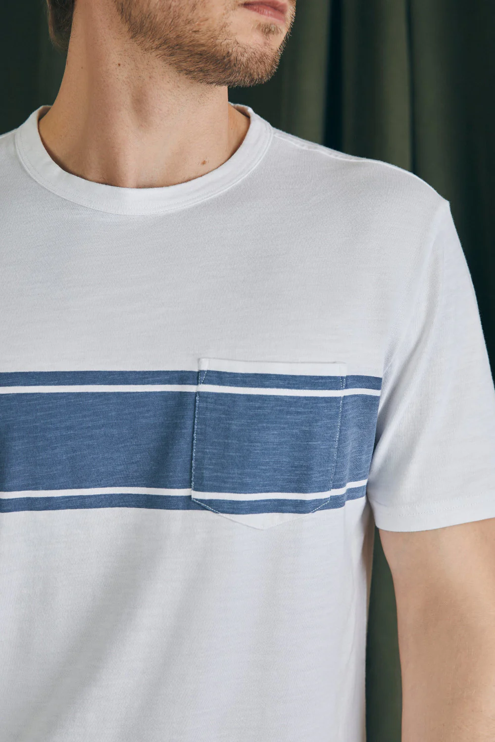 Faherty Surf Stripe Sunwashed Pocket Tee in White Surf Stripe - Image 2