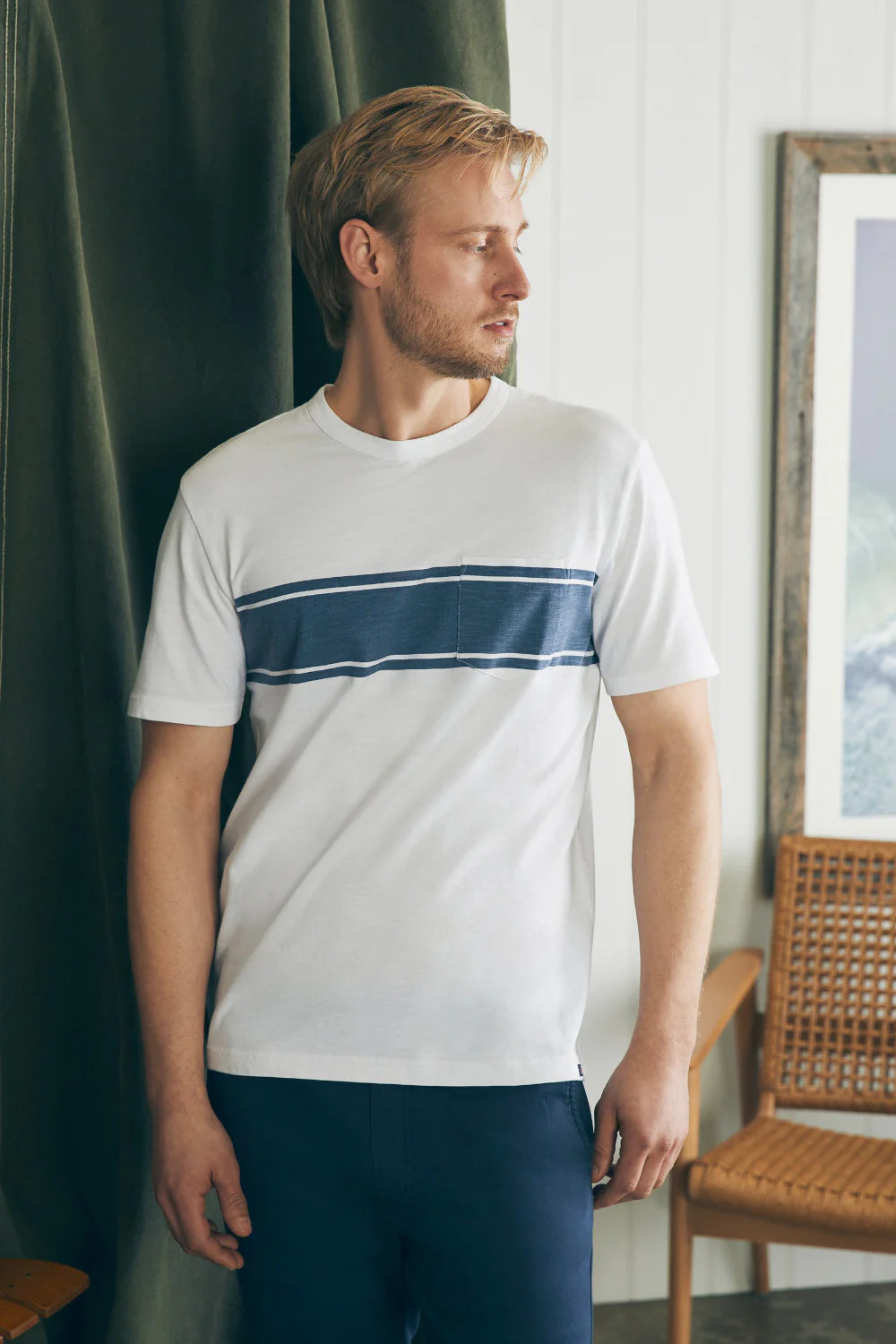 Faherty Surf Stripe Sunwashed Pocket Tee in White Surf Stripe - Image 4