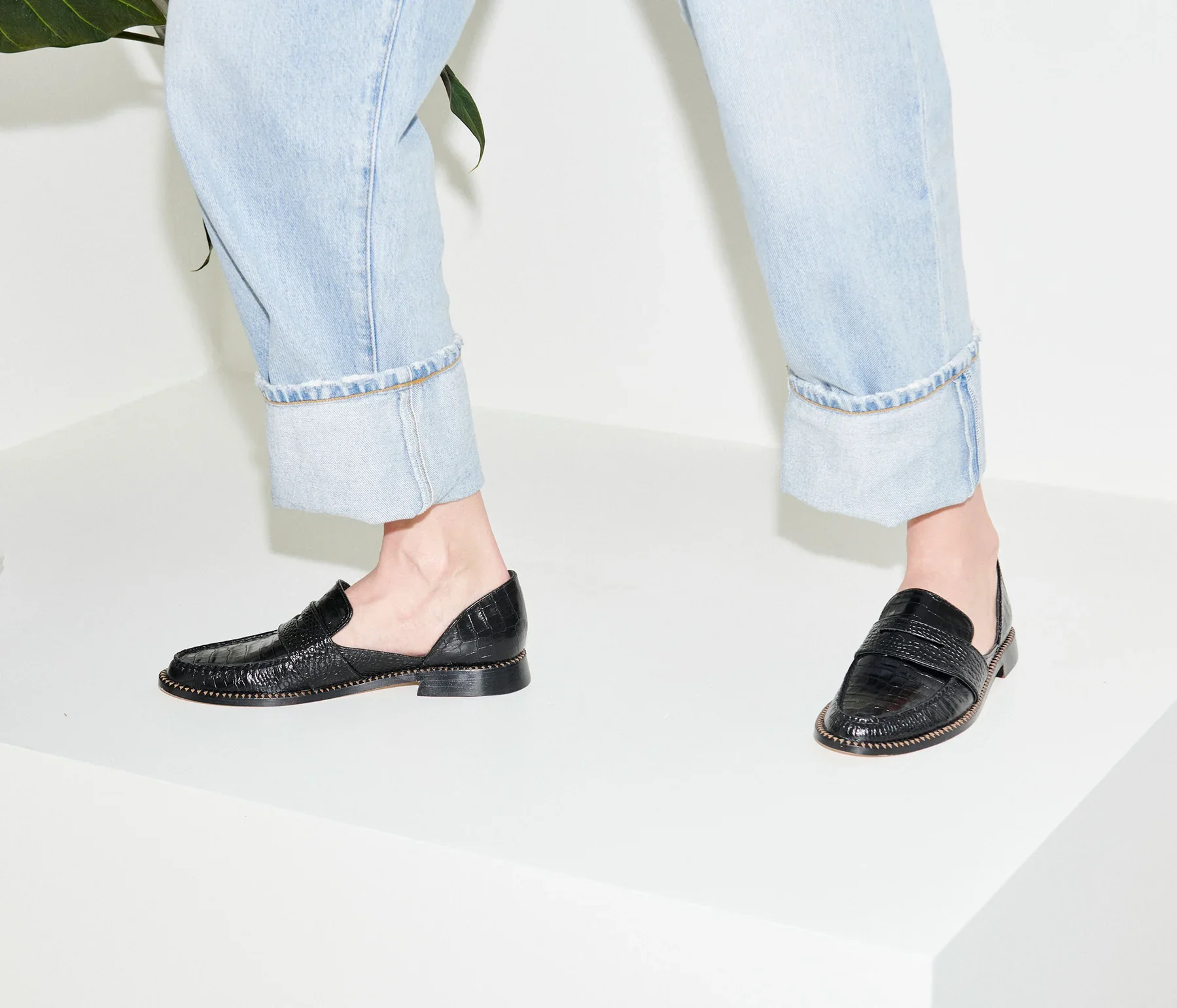 Freda Salvador Tash D'orsday Moccassin in Black Embossed Croc - Image 2