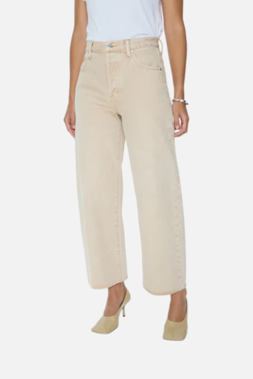Pistola Tate Crop High Rise Bowed Wide Leg Jean in Dune - Image 4