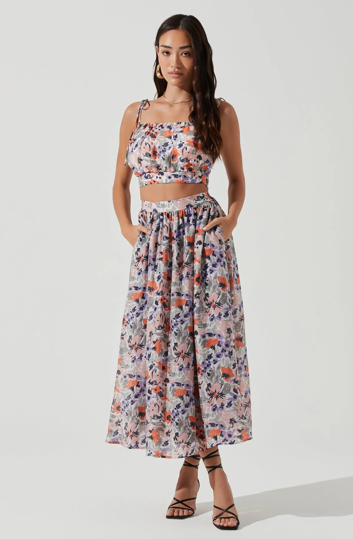Terra Bella Floral Tie Strap Crop Top in Floral Orange - Image 6