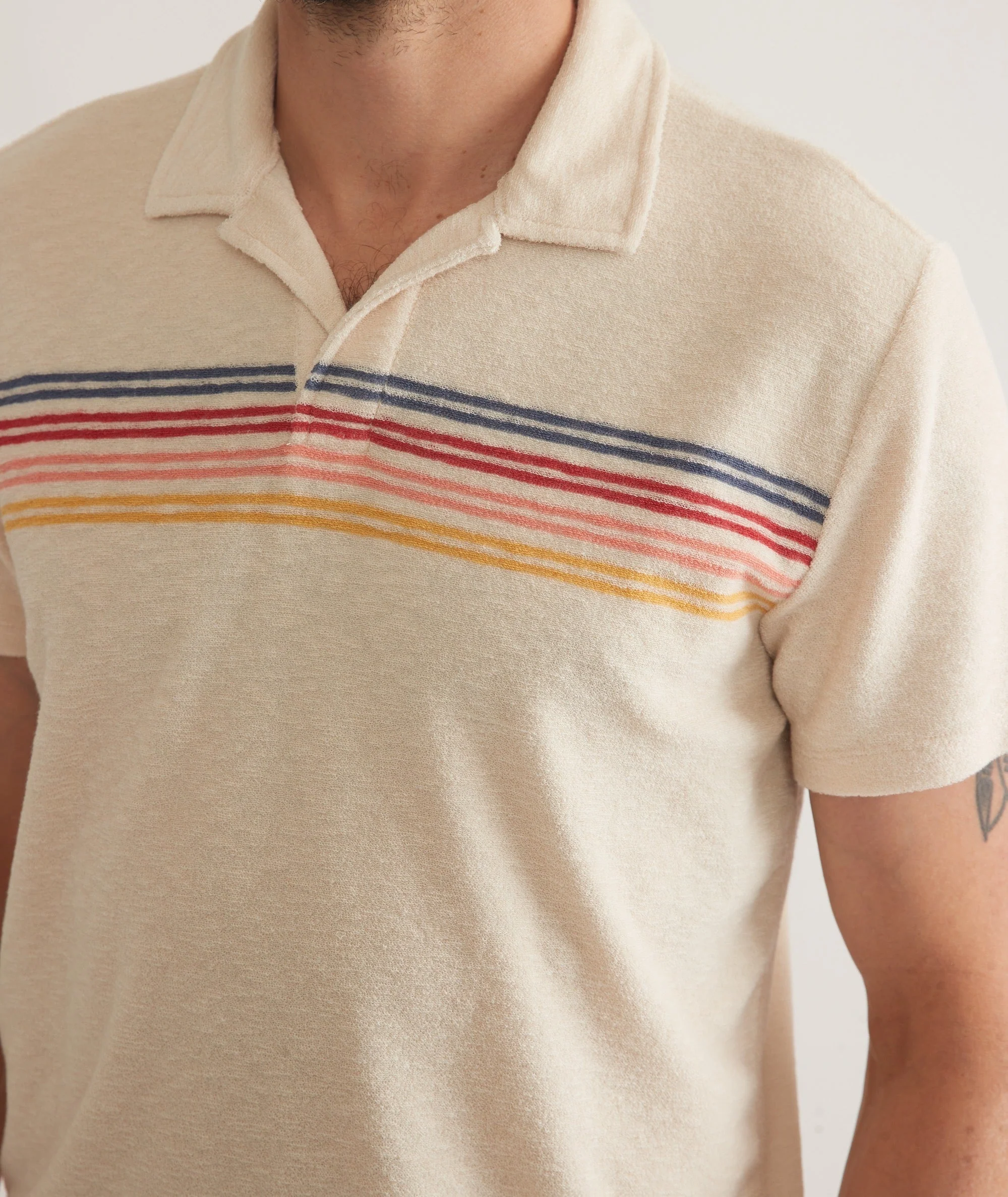 Marine Layer Terry Out Stripe Polo in Fog Sunset Stripe - Image 2