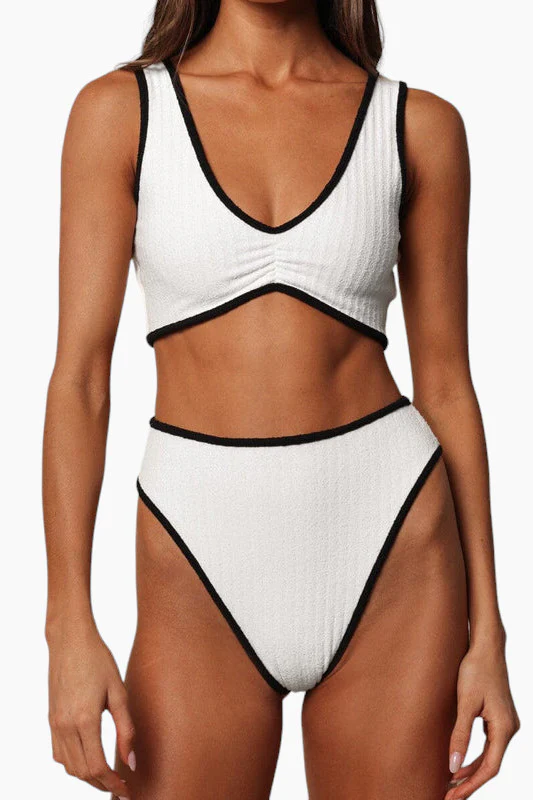 Montce X Olivia Culpo Cream Black Binded Terry Rib Paula Bikini Bottom