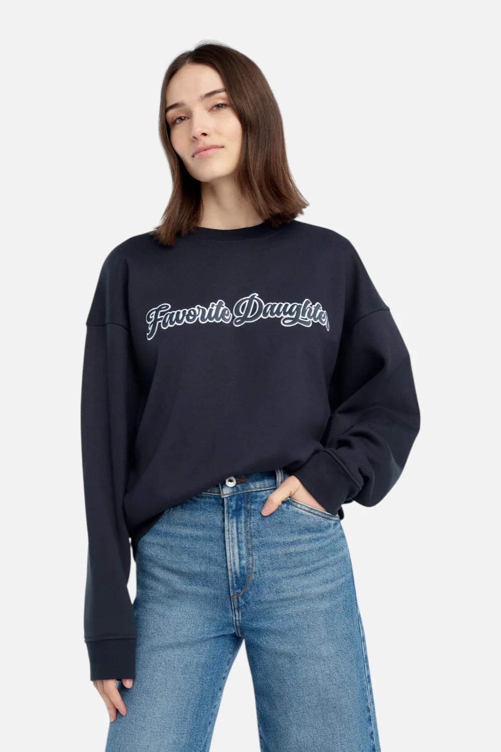 Favorite Daughter Varsity Embroidered Sweatshirt in Navy - Image 2