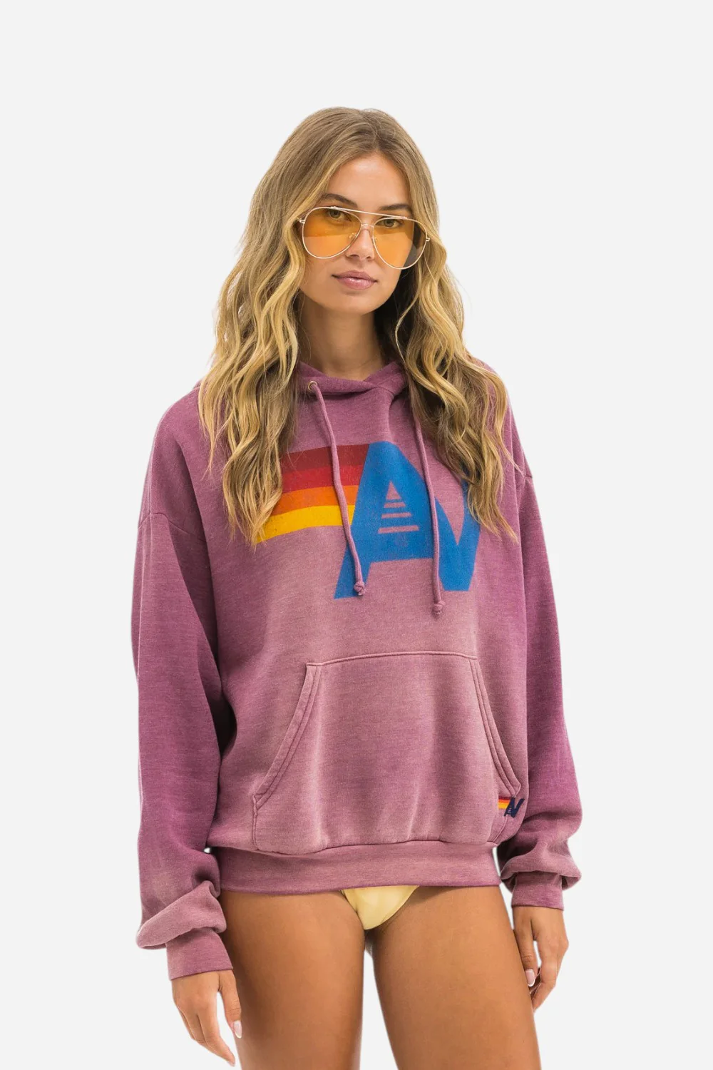 Aviator Nation Vintage Logo Relaxed Pullover Hoodie in Faded Berry - Image 3