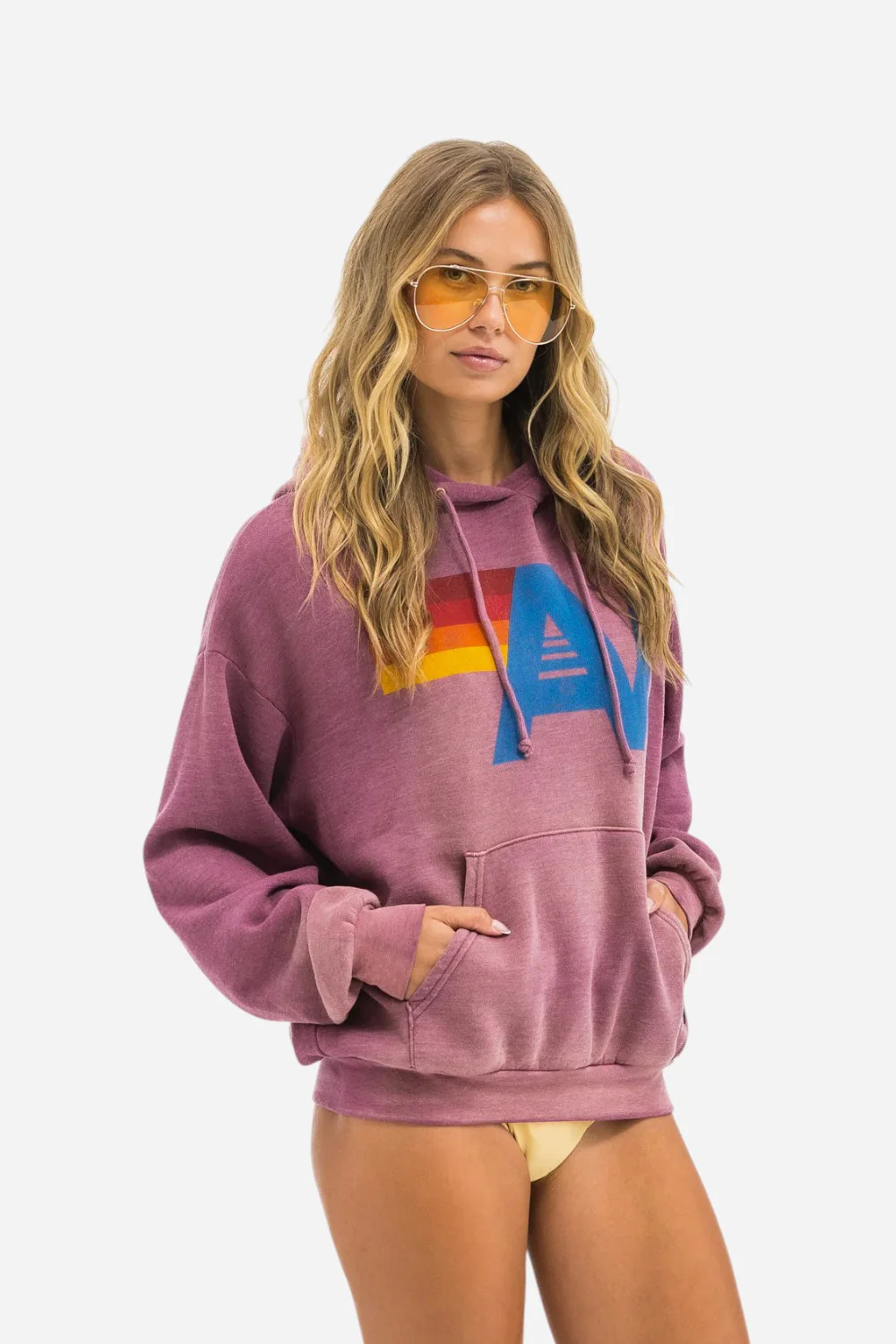 Aviator Nation Vintage Logo Relaxed Pullover Hoodie in Faded Berry - Image 4
