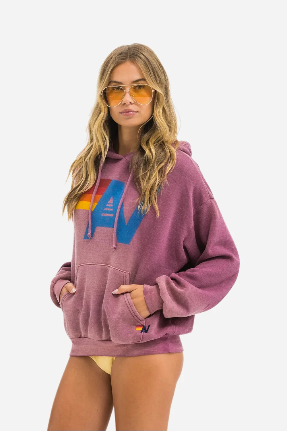 Aviator Nation Vintage Logo Relaxed Pullover Hoodie in Faded Berry - Image 5