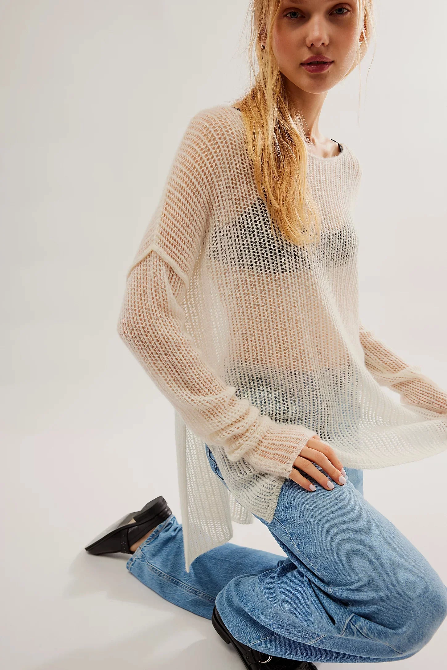 Free People Wednesday Cashmere Pullover in Whey - Image 2