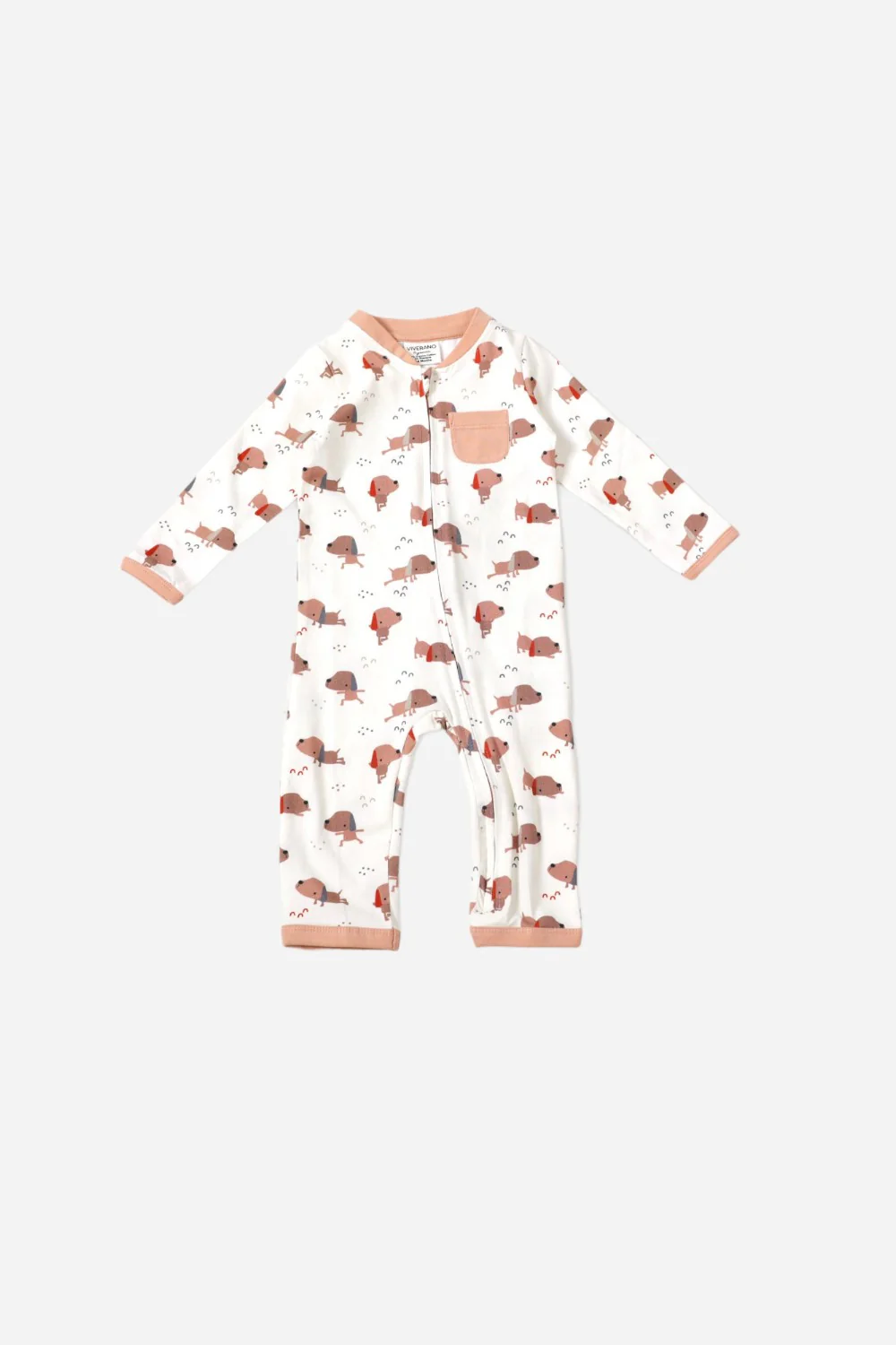 Viverano Yoga Dog Pocket & Zipper Baby Jumpsuit in Natural